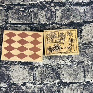 Stampabilities Floral Montage Collage & Diamonds Wood Rubber Stamp